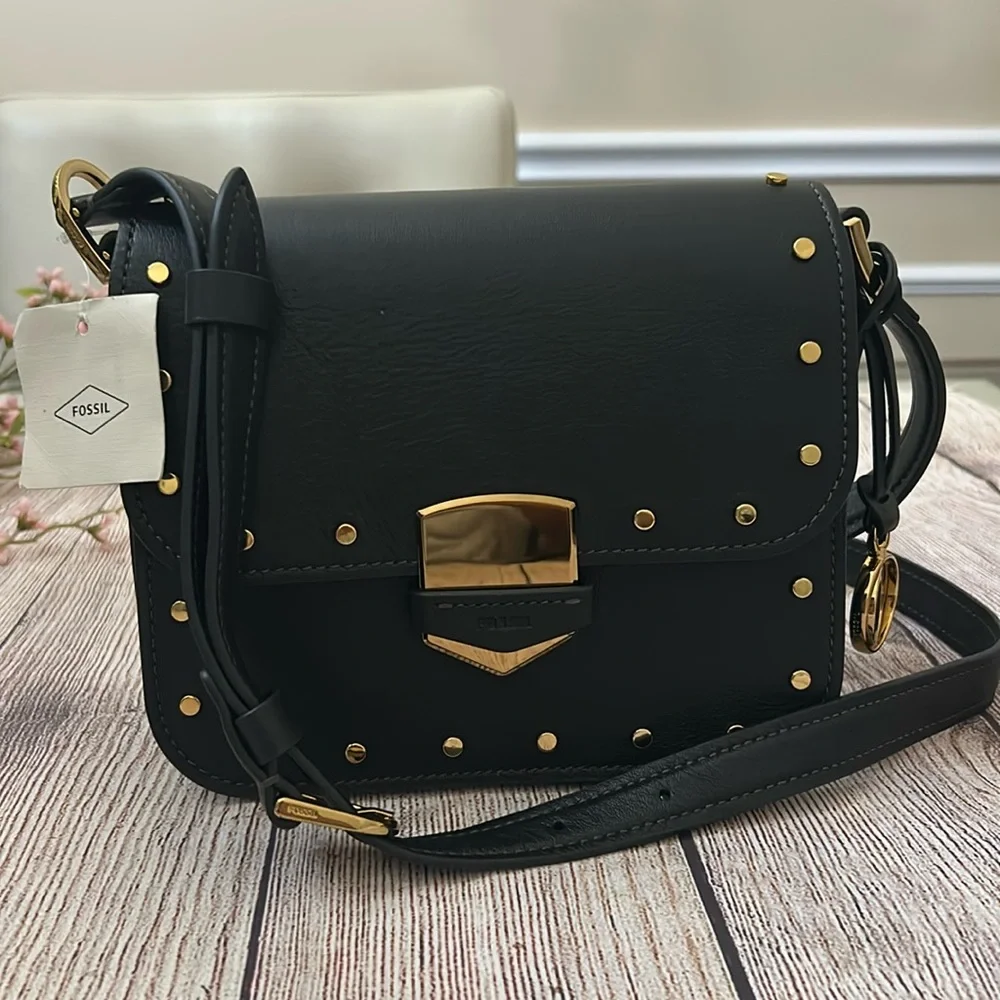 Fossil Black Studded Crossbody Bag - EUC